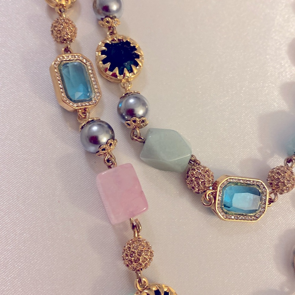 NWT Talbots semiprecious multi colored gold tone 2 strand necklace - Picture 3 of 8